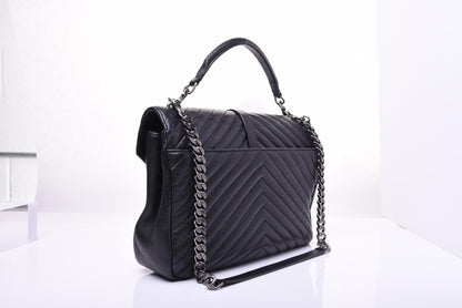 Saint Laurent Sheepskin Matelasse Chevron Monogram Large College Satchel Black 4 of 31