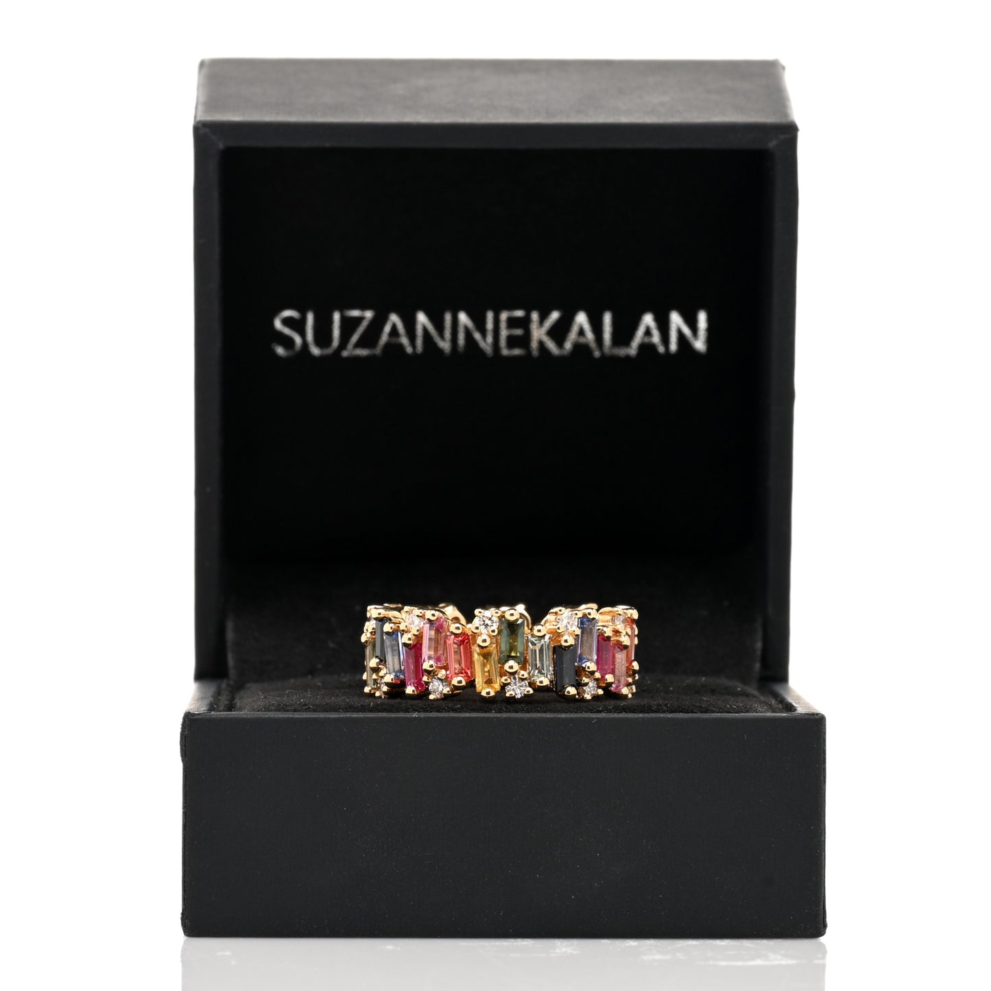 18K Yellow Gold Diamond Sapphire Ruby Shimmer Audrey Rainbow Eternity Band Ring 57 8