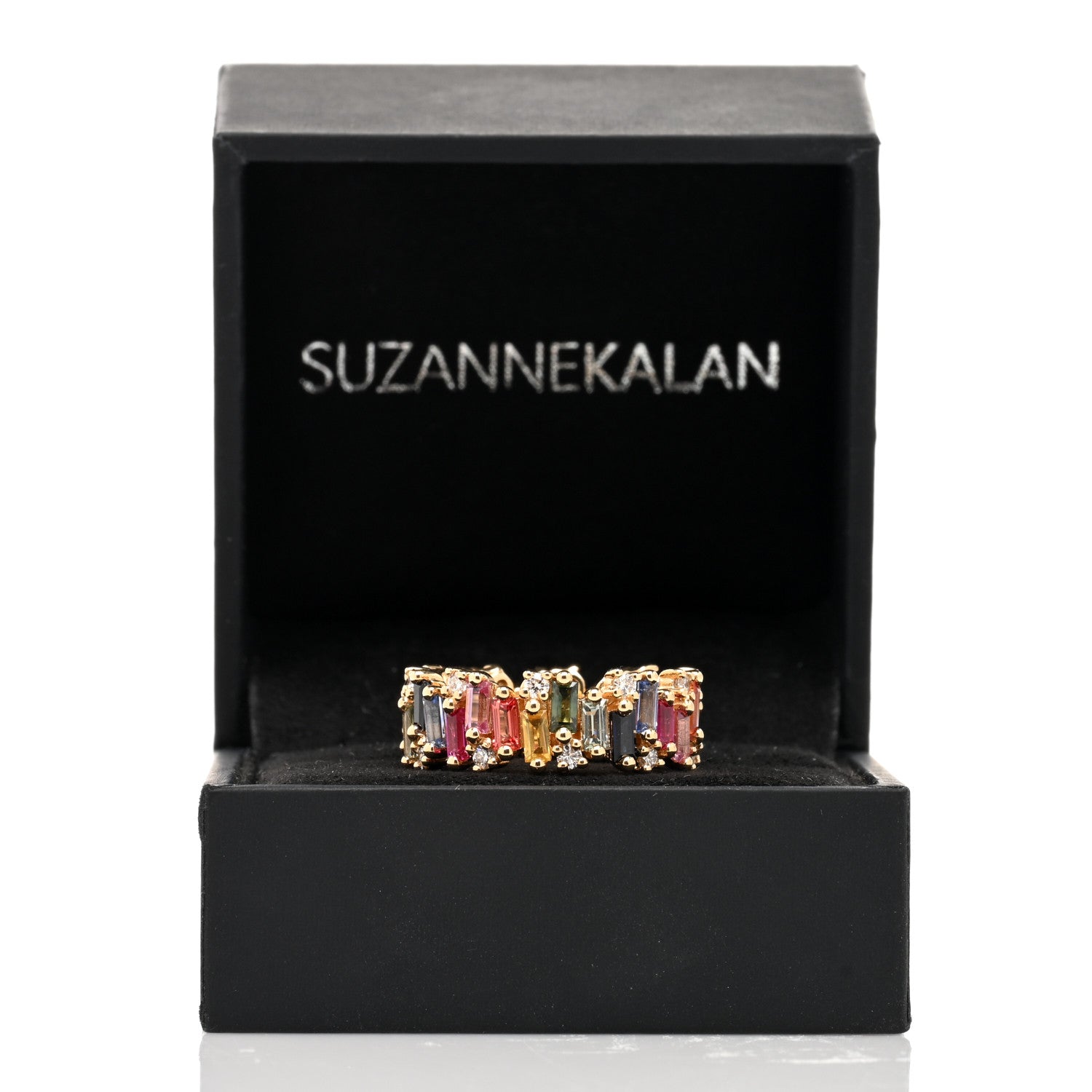Suzanne Kalan 18K Yellow Gold Diamond Sapphire Ruby Shimmer Audrey Rainbow Eternity Band Ring 57 8 5 of 5