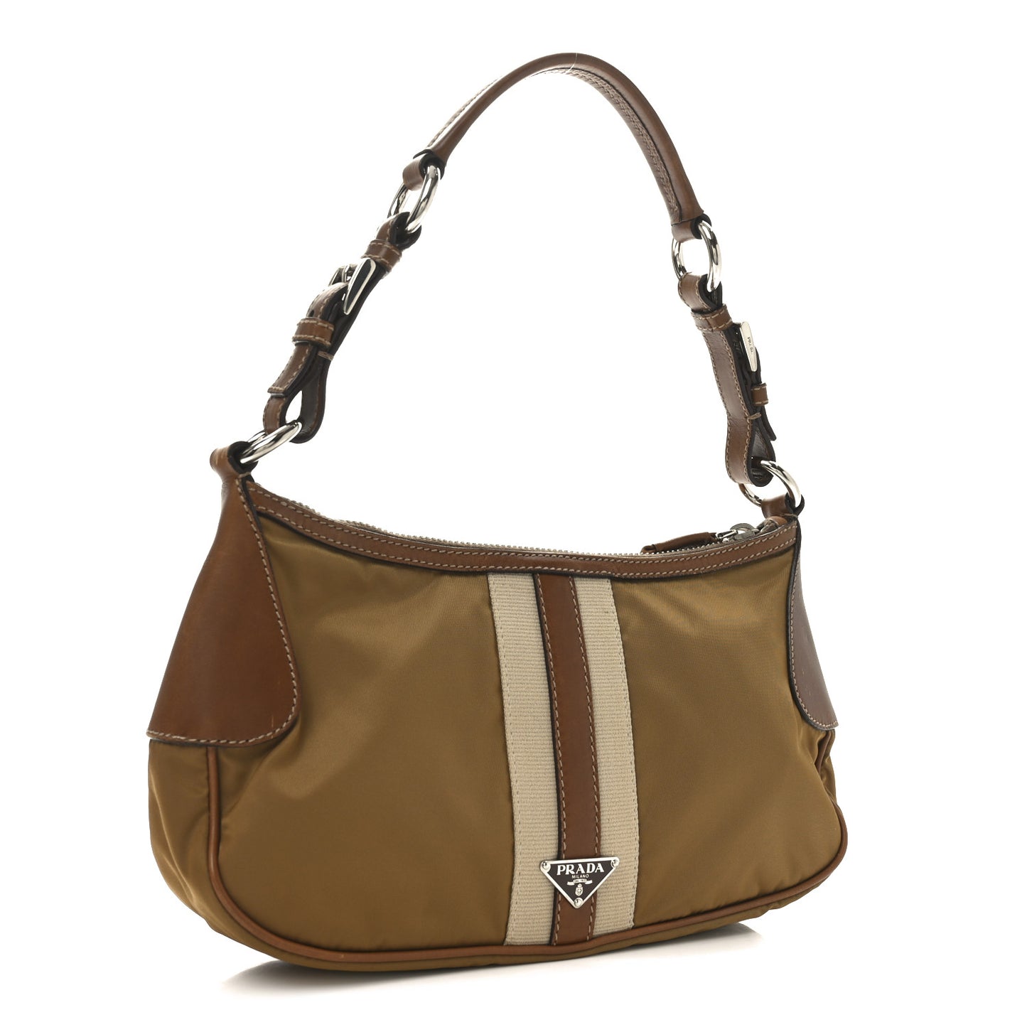 Tessuto Nylon Striped Shoulder Bag Brown Beige