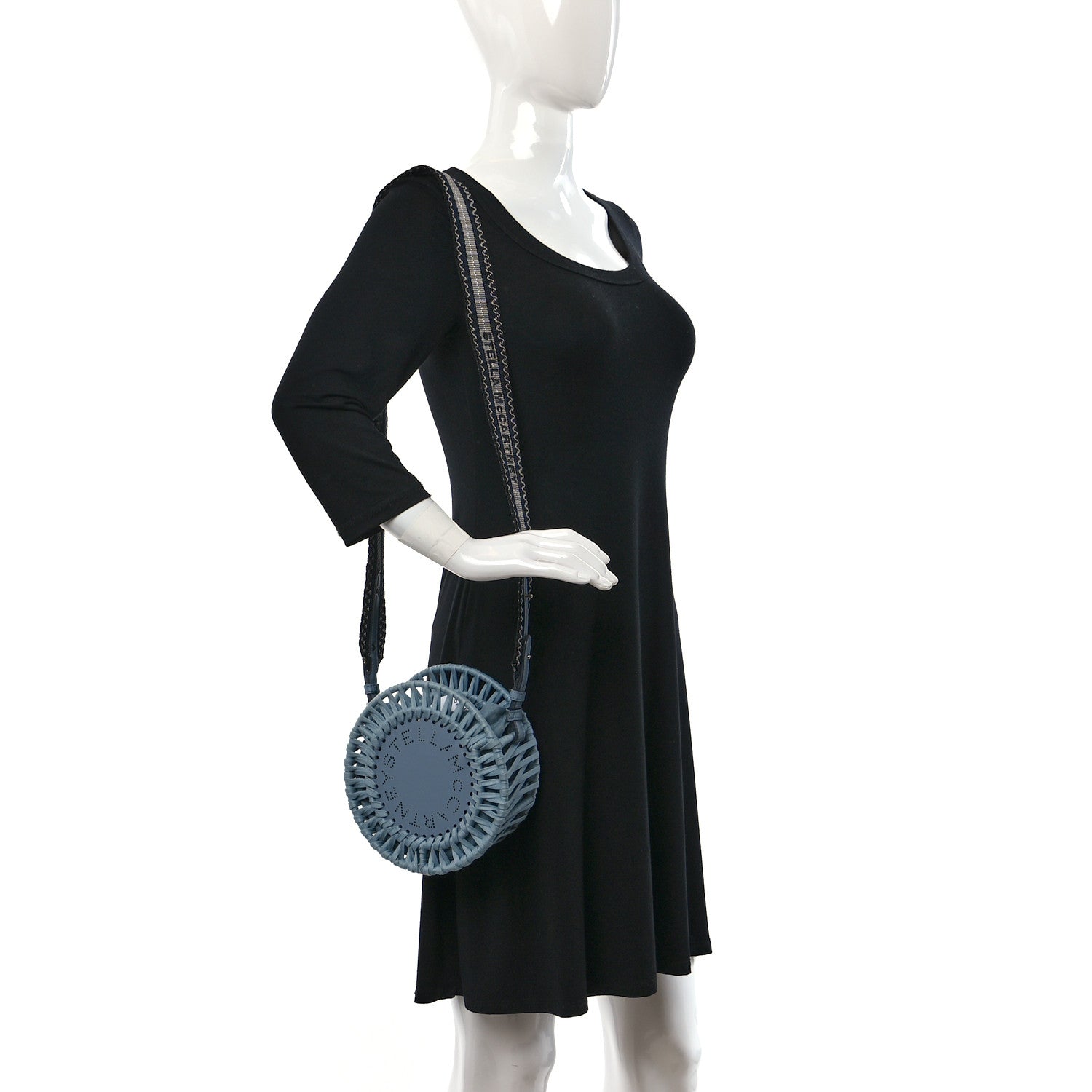 Stella McCartney Raffia Eco Alter Nappa Perforated Logo Round Crossbody Bag Cameo Blue 2 of 8