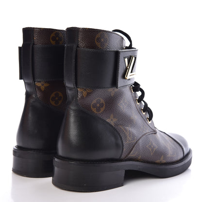 Louis Vuitton Calfskin Monogram Wonderland Flat Ranger Boots 38 Black 4 of 9