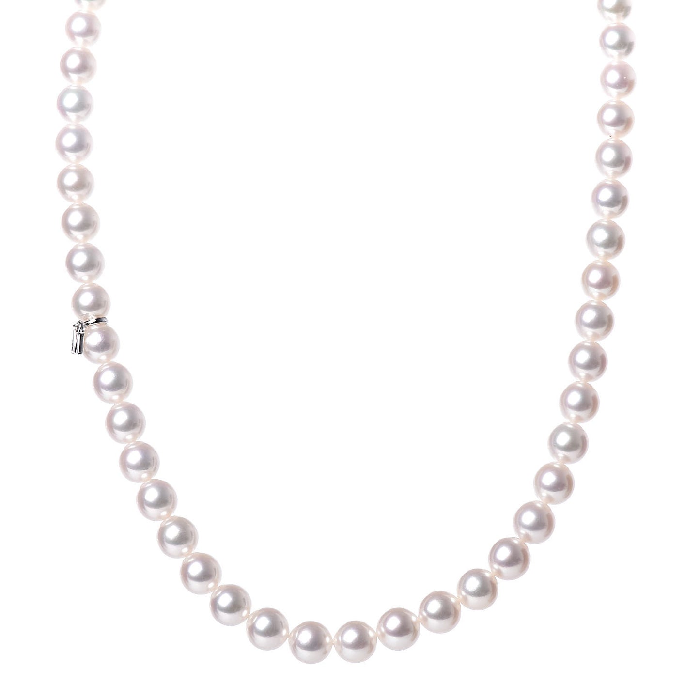 Sterling Silver 18K White Gold Akoya Pearl 7-8mm Strand Necklace Earring Set