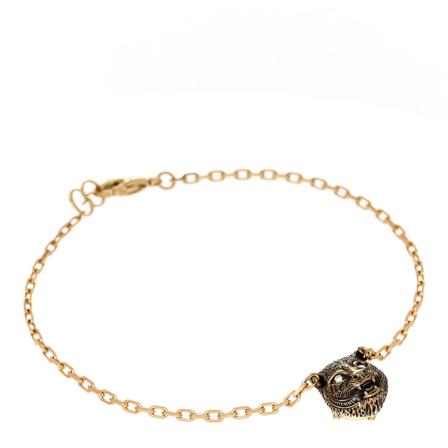 Gucci 18K Yellow Gold Diamond Pink Opal Le Marche des Merveilles Feline Bracelet 1 of 6