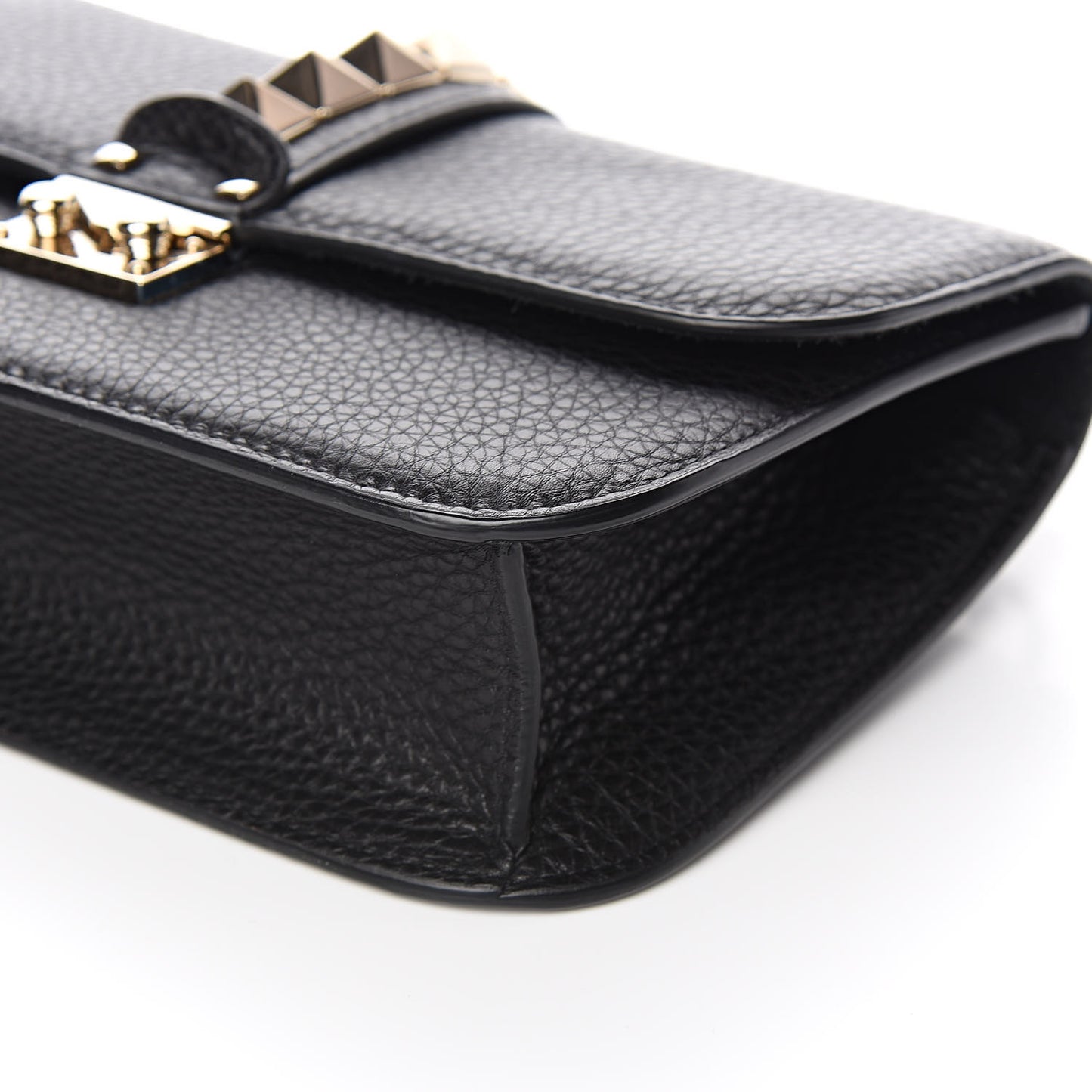 Pebbled Calfskin Medium Glam Lock Rockstud Flap Black