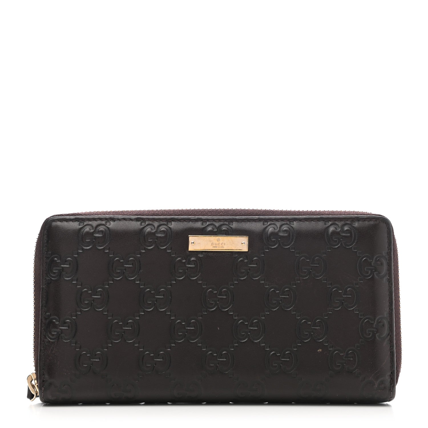 Gucci Guccissima Margaux Calfskin Metal Bar Zip Around Wallet Chocolate 1 of 10