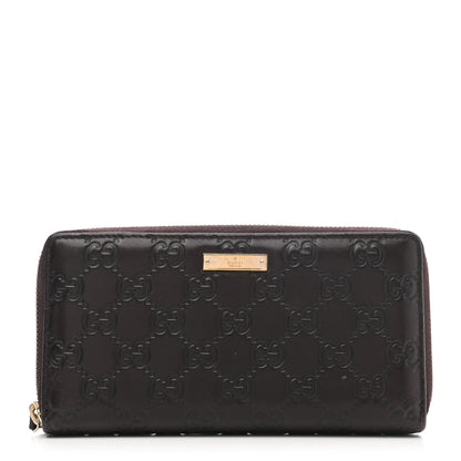 Gucci Guccissima Margaux Calfskin Metal Bar Zip Around Wallet Chocolate 1 of 10