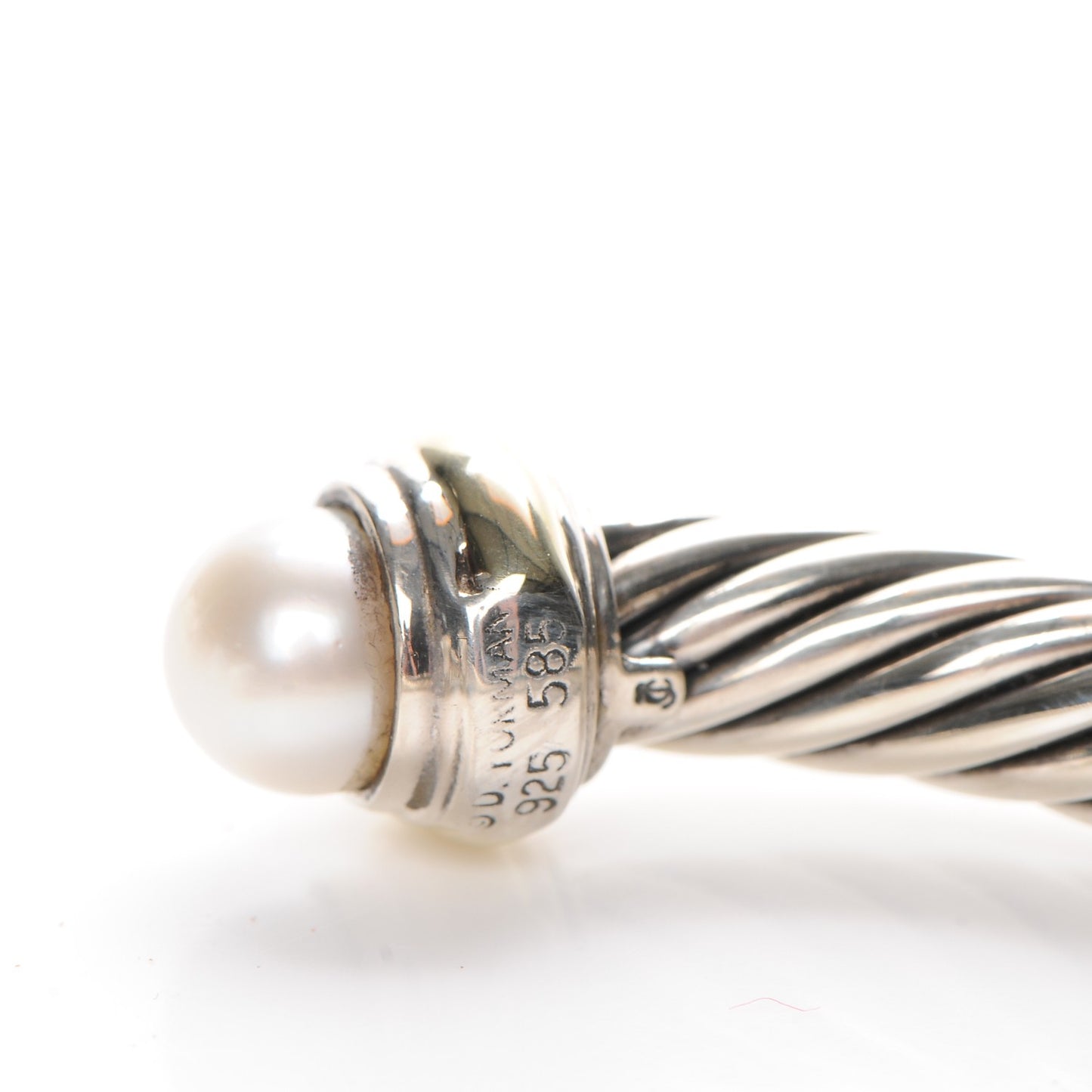 Sterling Silver 14K Yellow Gold Pearl 7mm Cable Classics Bracelet