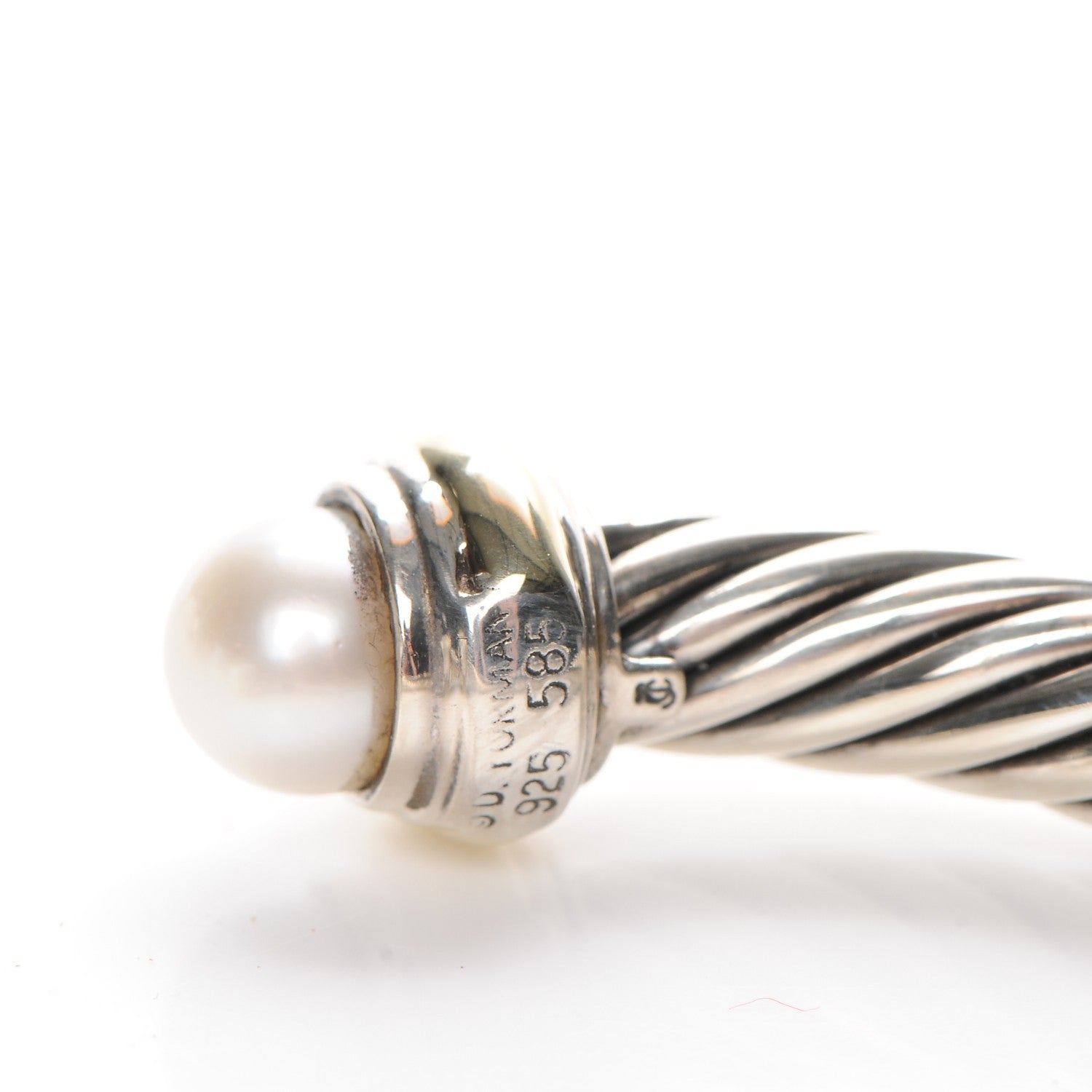 David Yurman Sterling Silver 14K Yellow Gold Pearl 7mm Cable Classics Bracelet 4 of 5