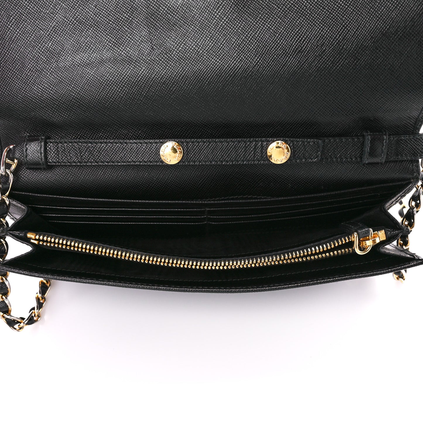 Saffiano Metal Oro Chain Wallet Black