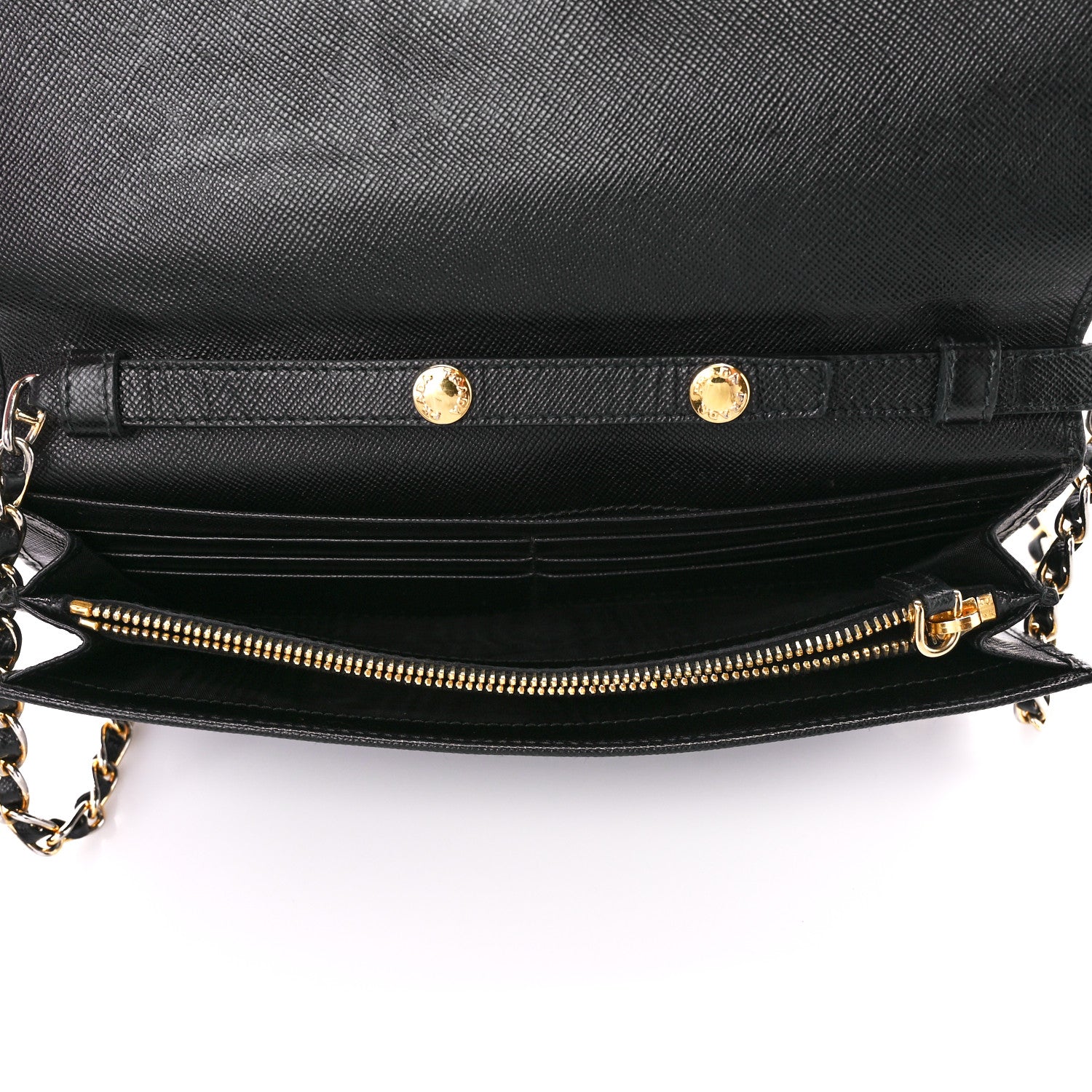 Prada Saffiano Metal Oro Chain Wallet Black 5 of 12