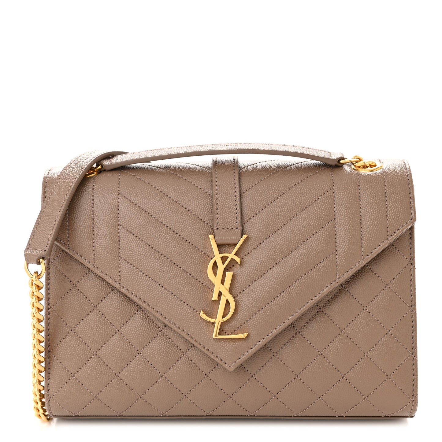 Grain De Poudre Textured Mixed Matelasse Medium Triquilt Monogram Satchel Dark Latte