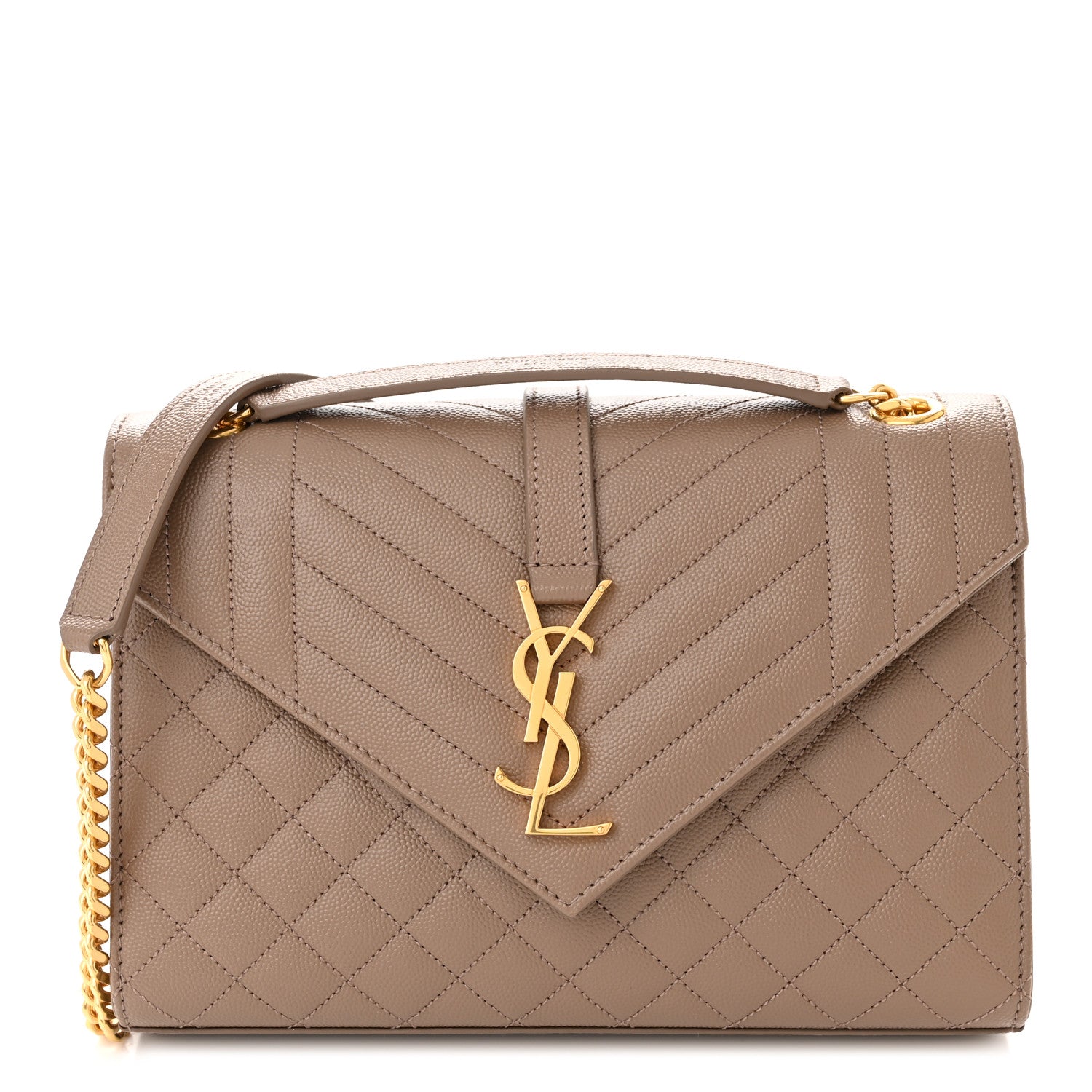 Saint Laurent Grain De Poudre Textured Mixed Matelasse Medium Triquilt Monogram Satchel Dark Latte 1 of 11