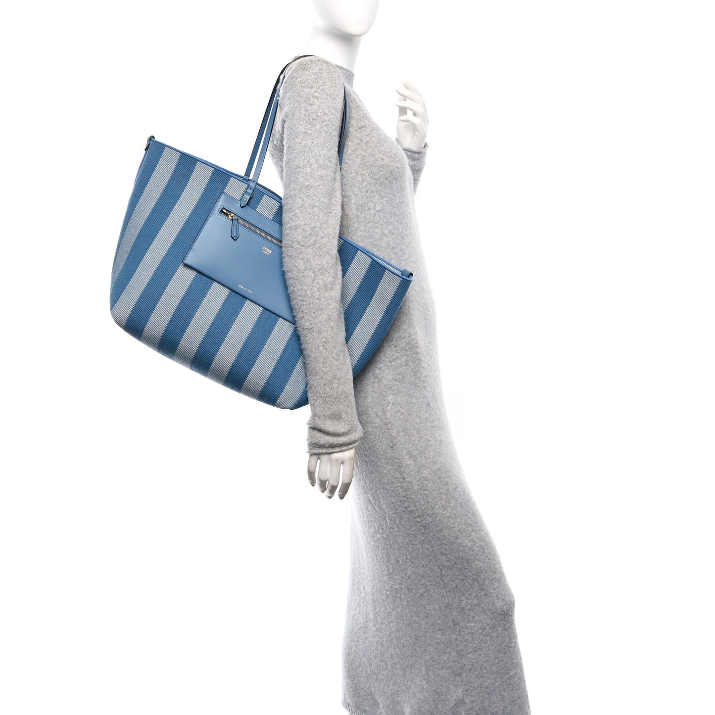 Pequin Vitello Effettto Denim Jacquard FF Reversible Large Shopping Tote Blue