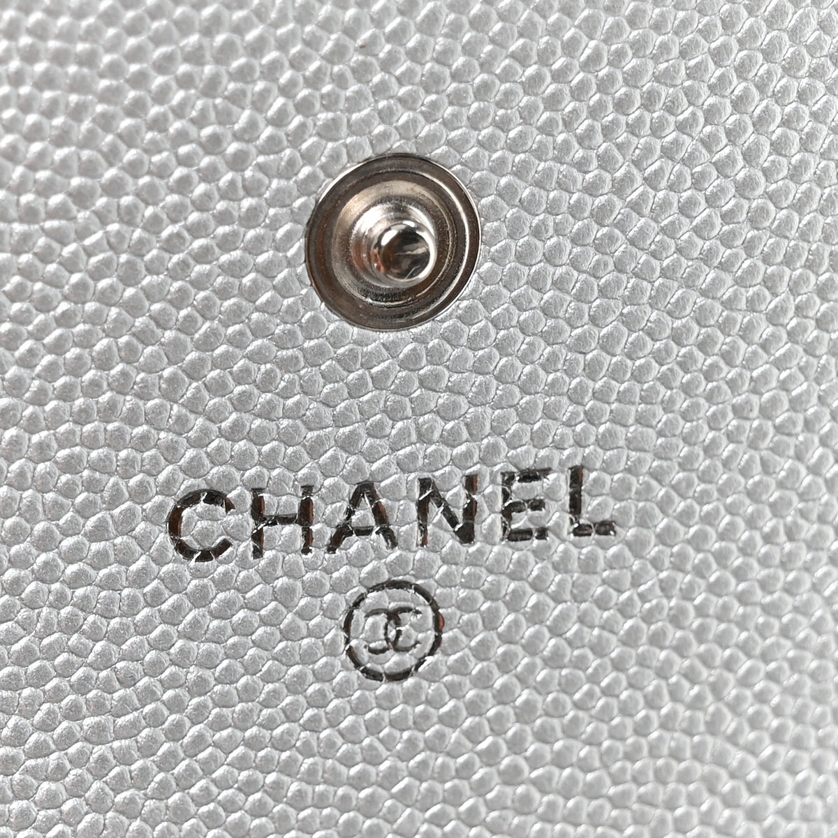 Chanel Metallic Caviar Chevron Quilted Vintage Mademoiselle Flap Card Holder Silver 6 of 8