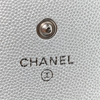 Chanel Metallic Caviar Chevron Quilted Vintage Mademoiselle Flap Card Holder Silver 6 of 8