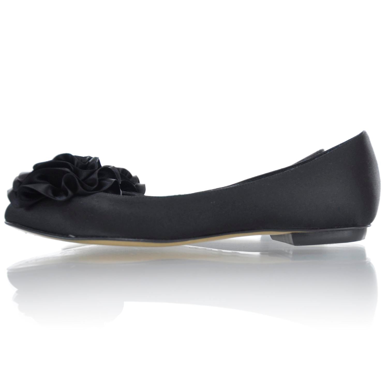 Chanel Satin Camellia Ballet Flats 36.5 Black 2 of 8