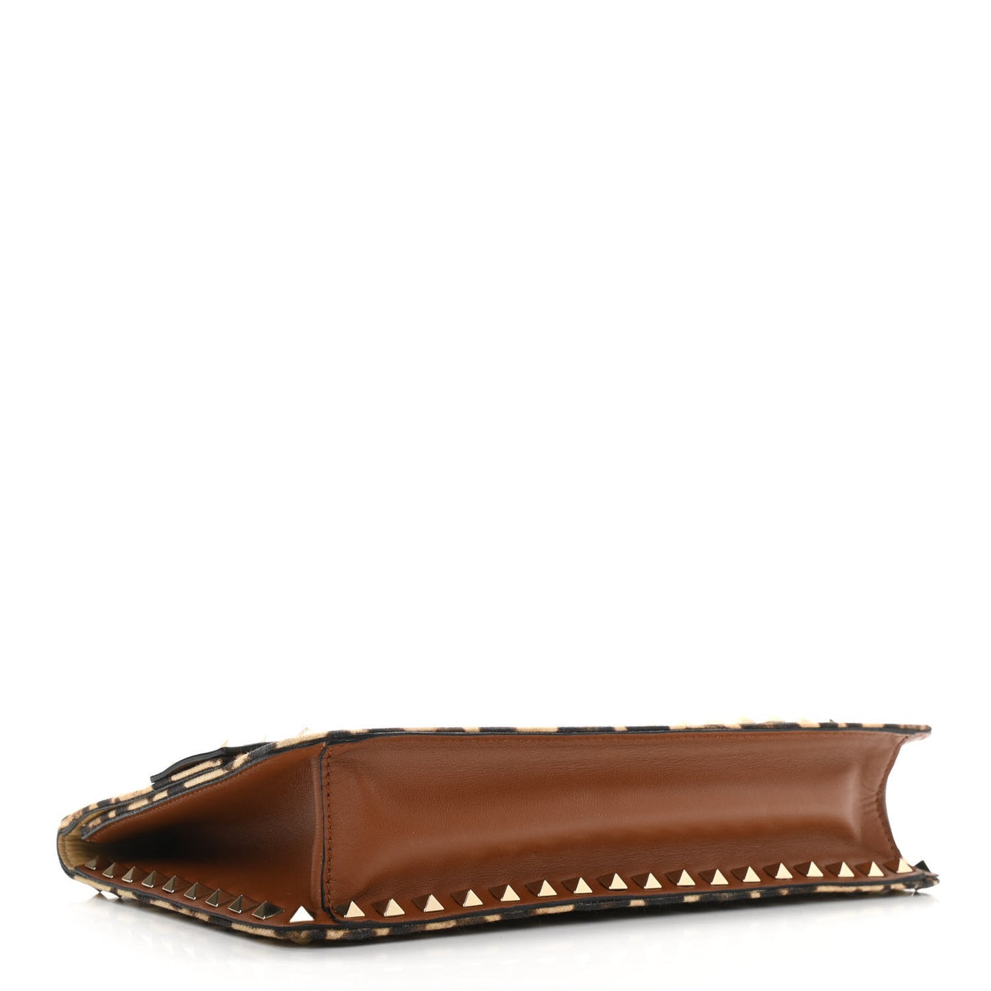 Canvas Leopard Print Rockstud Side Slip Wristlet Clutch Tan