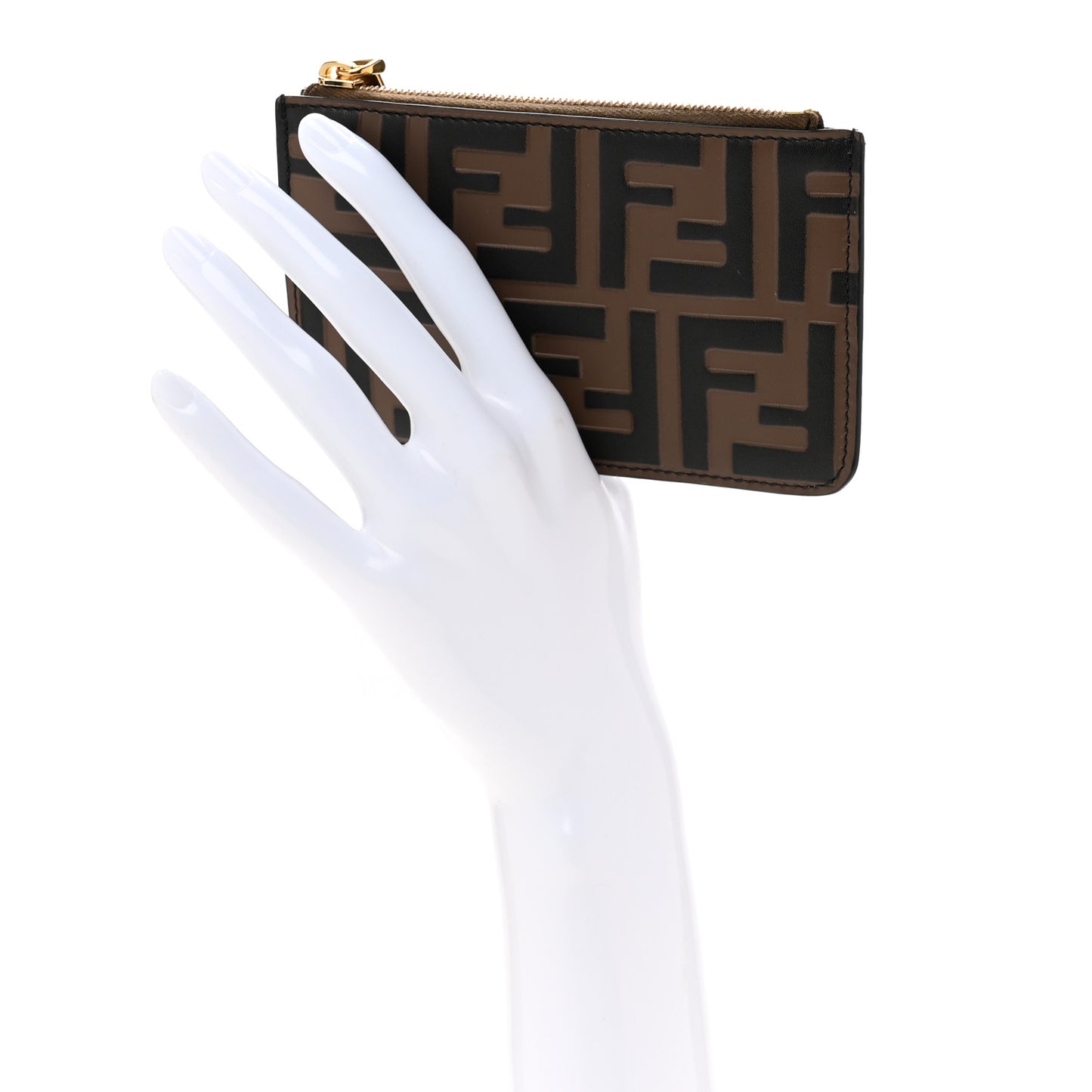 Vitello Soft F is Fendi Bi-Color FF 1974 Embossed Key Case Pouch Maya Black