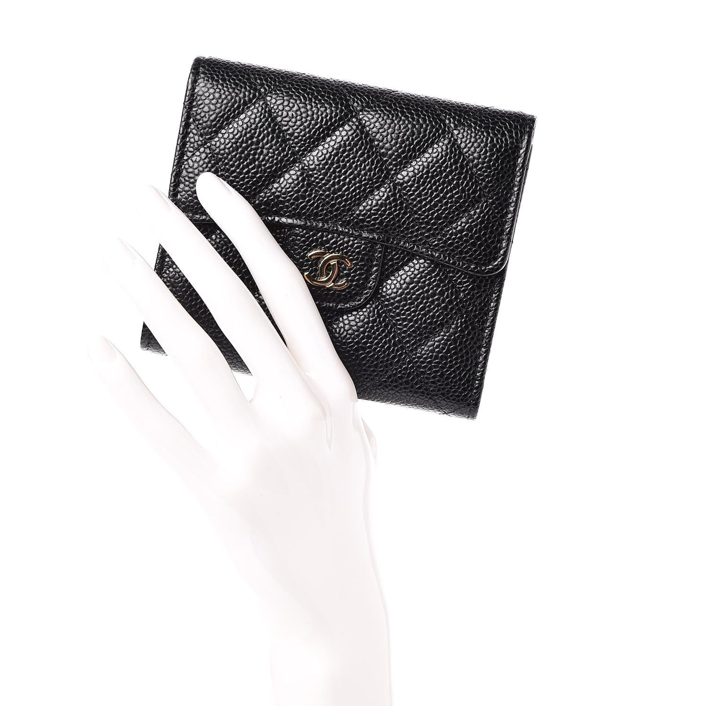 Caviar Quilted Compact Flap Wallet Black