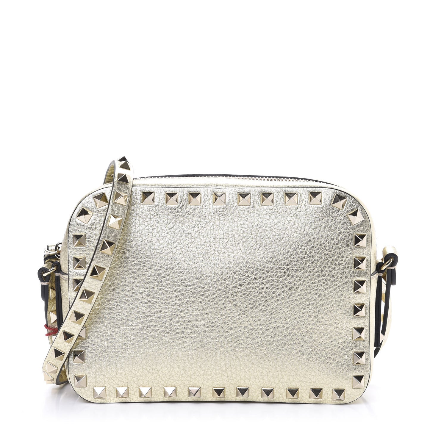 Metallic Pebbled Calfskin Rockstud Camera Crossbody Bag Platino