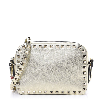 Valentino Garavani Metallic Pebbled Calfskin Rockstud Camera Crossbody Bag Platino 1 of 9