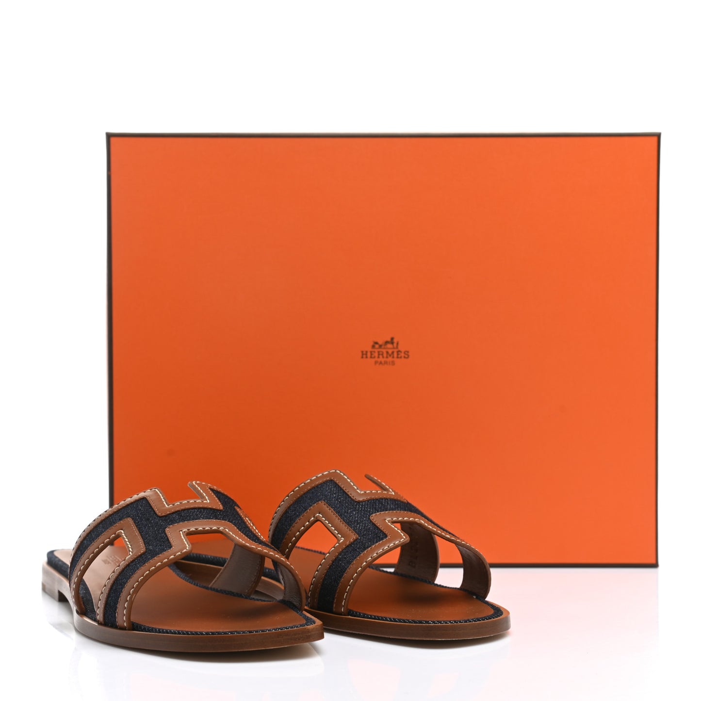 Calfskin Denim Oran Sandals 37 Bleu Brut Gold
