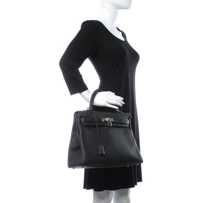 Hermes Togo Verso Kelly Retourne 35 Black Bleu Agate 2 of 40