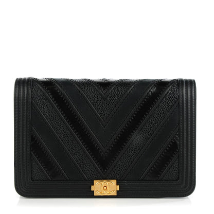 Chanel Calfskin Caviar Chevron Quilted Medium Mixed Boy Wallet On Chain WOC Black 1 of 9