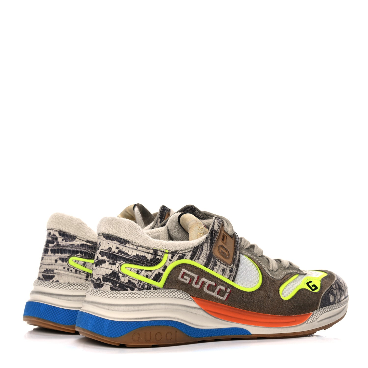 Gucci Suede Calfskin Tejus Printed Womens Ultrapace Sneakers 37.5 Natural Ardesia Neon Yellow 4 of 16