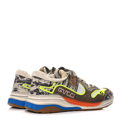 Gucci Suede Calfskin Tejus Printed Womens Ultrapace Sneakers 37.5 Natural Ardesia Neon Yellow 4 of 16