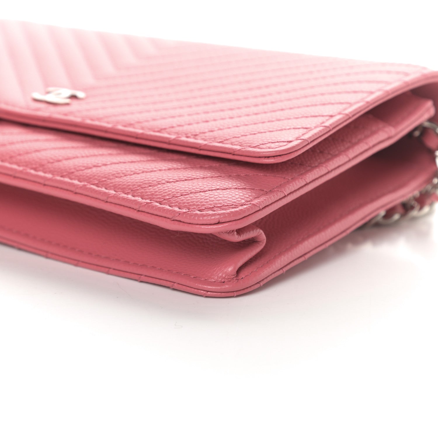 Chanel Caviar Chevron Quilted Wallet On Chain WOC Pink 11 of 13