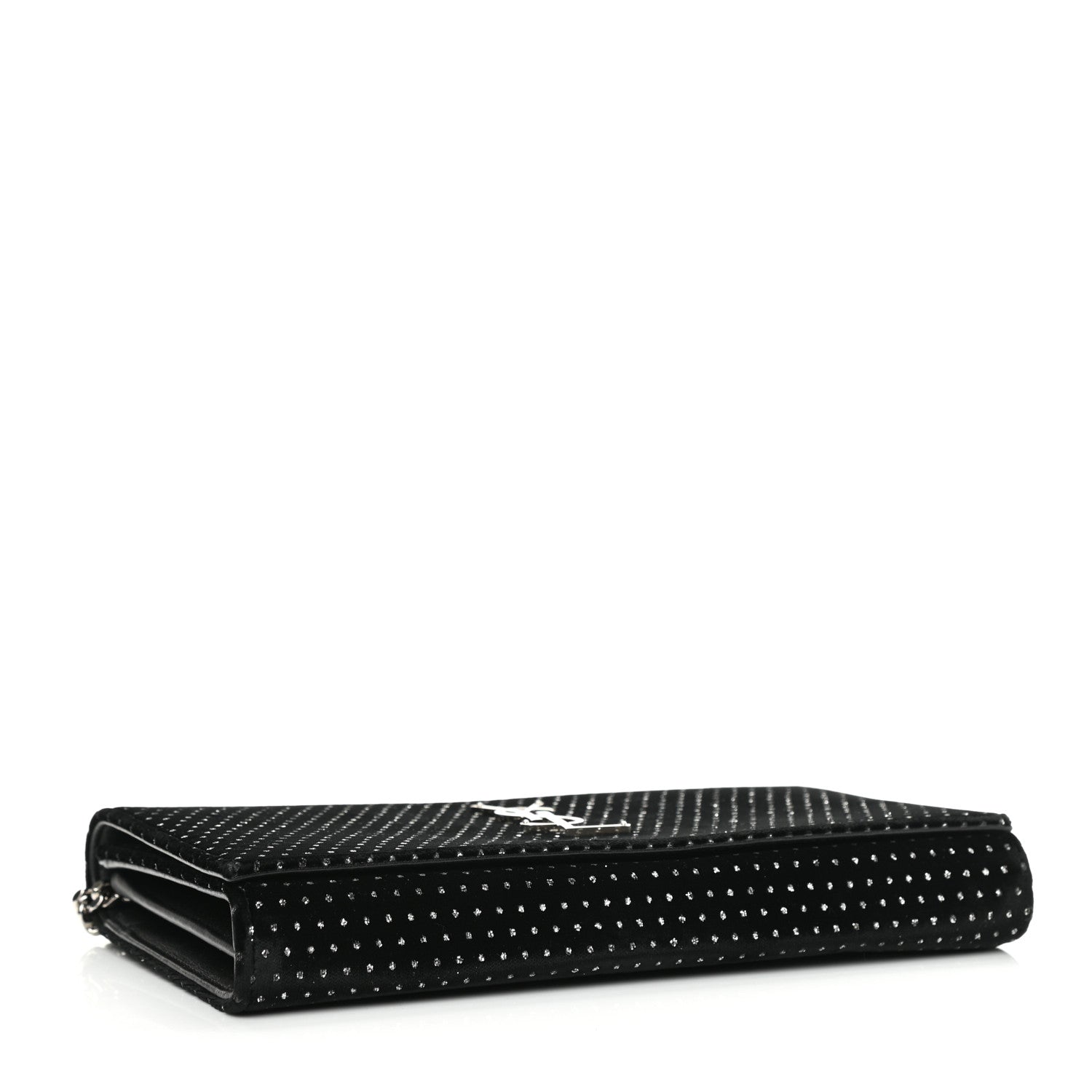 Saint Laurent Velvet Crystal Monogram Chain Wallet Black 4 of 10