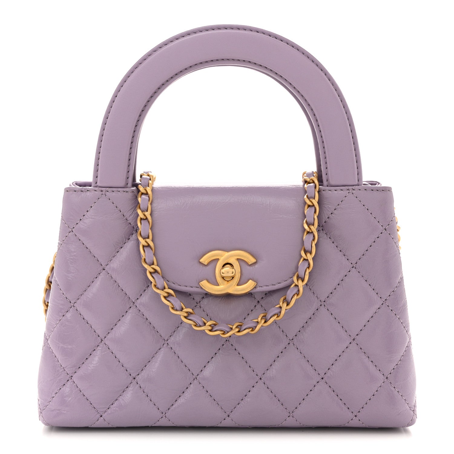 Chanel Shiny Aged Calfskin Quilted Nano Kelly Shopper Lilac 1 of 19