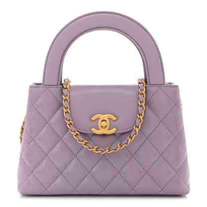 Chanel Shiny Aged Calfskin Quilted Nano Kelly Shopper Lilac 1 of 19
