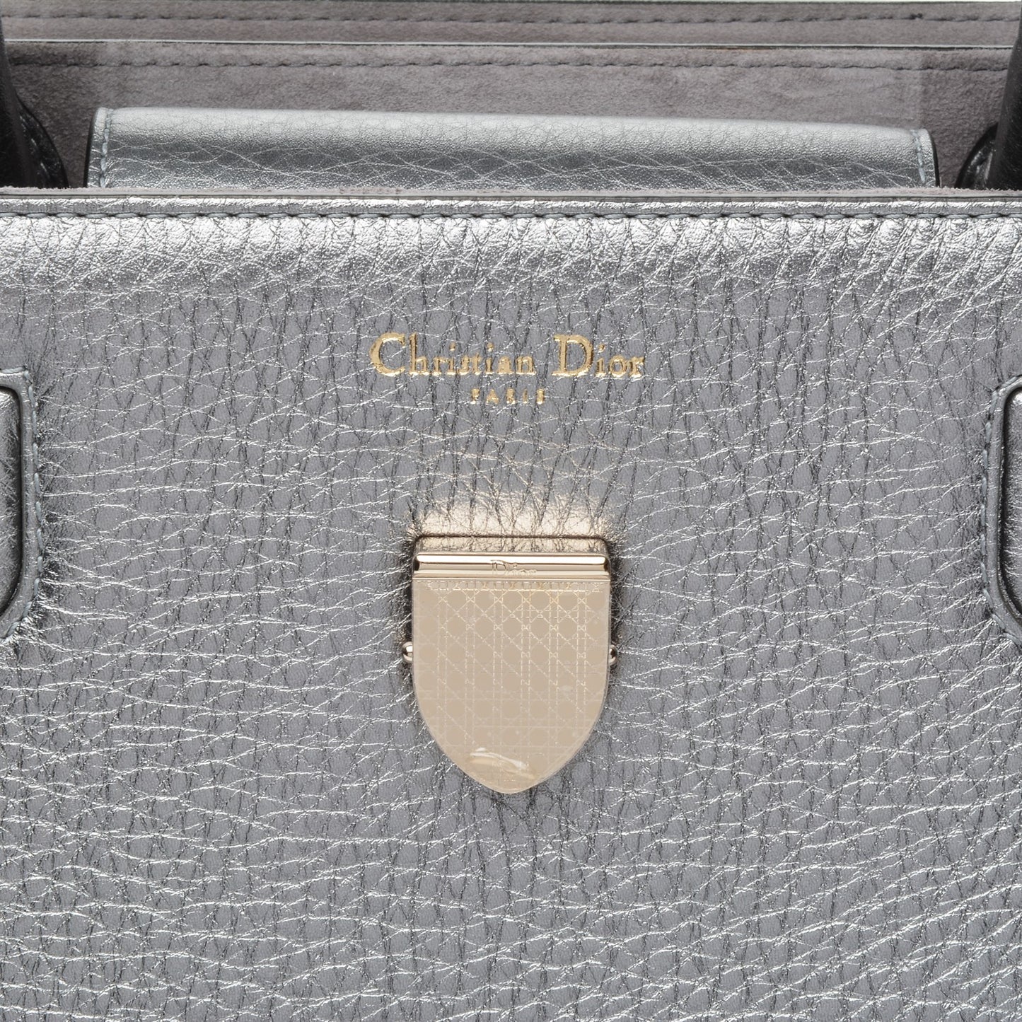 Metallic Grained Calfskin Medium Diorever Flap Silver