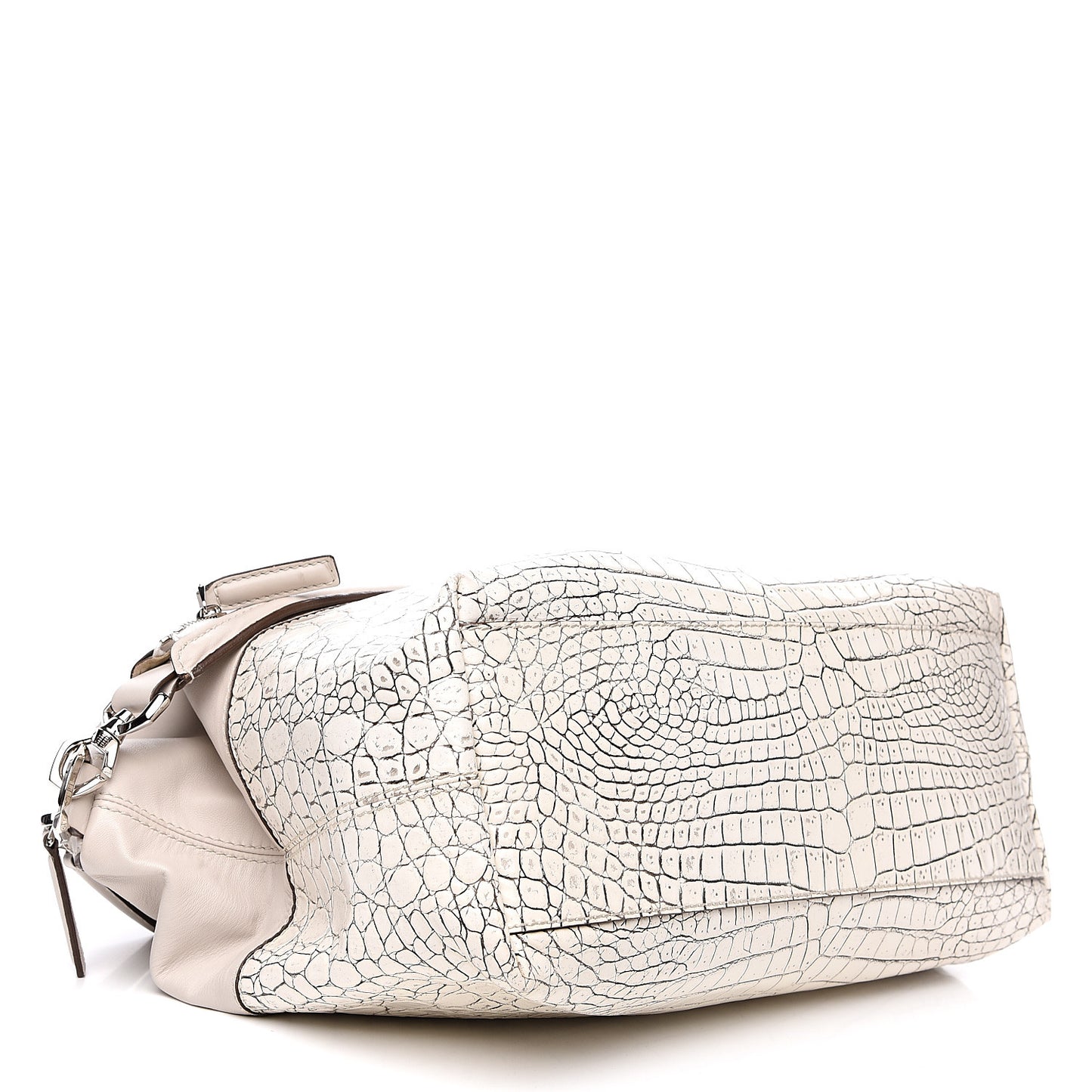 Calfskin Crocodile Embossed Medium Nightingale Off White