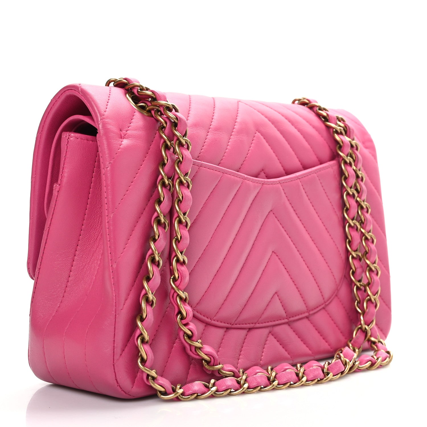 Chanel Lambskin Chevron Quilted Medium Double Flap Pink 3 of 9
