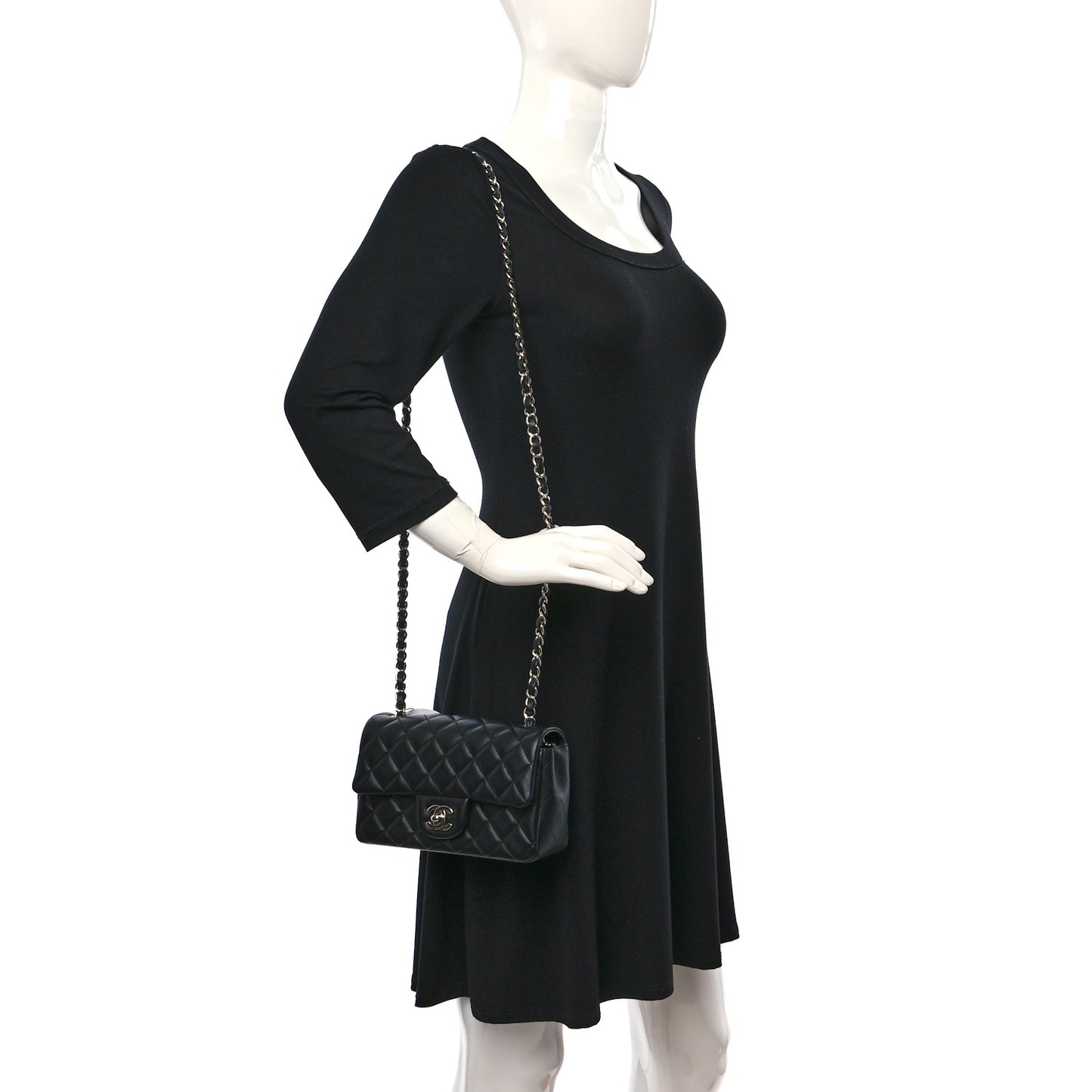 Lambskin Quilted Mini Rectangular Flap Black
