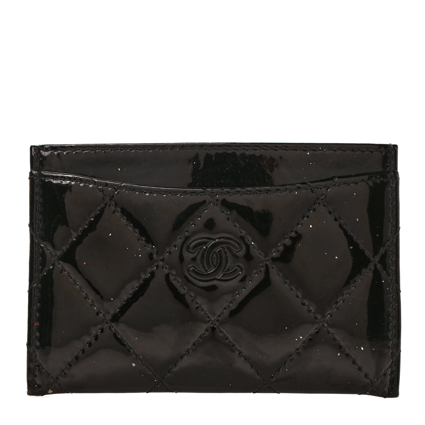 Patent Calfskin Quilted Card Holder So Black