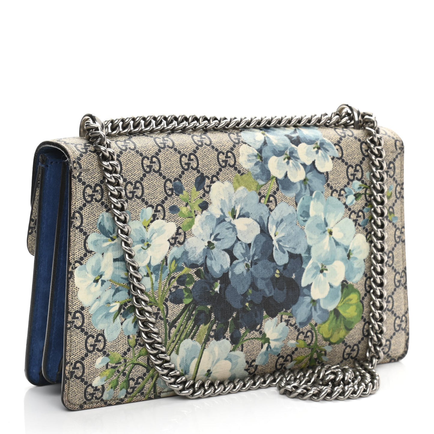 GG Supreme Monogram Blooms Small Dionysus Shoulder Bag Beige Navy Vintage Blue