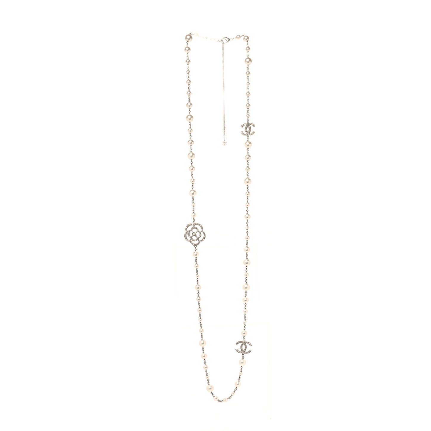 Pearl Crystal Camellia CC Necklace Gold