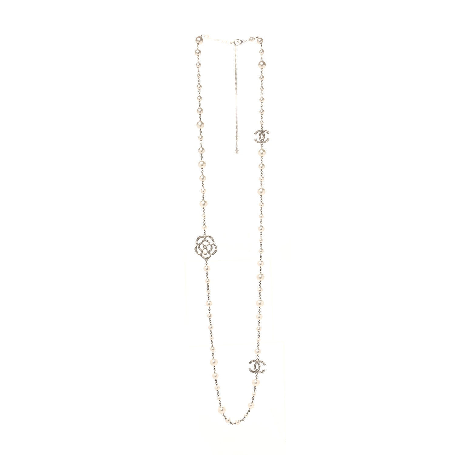 Chanel Pearl Crystal Camellia CC Necklace Gold 2 of 4