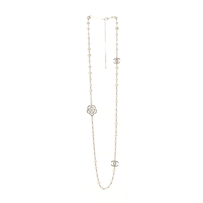 Chanel Pearl Crystal Camellia CC Necklace Gold 2 of 4