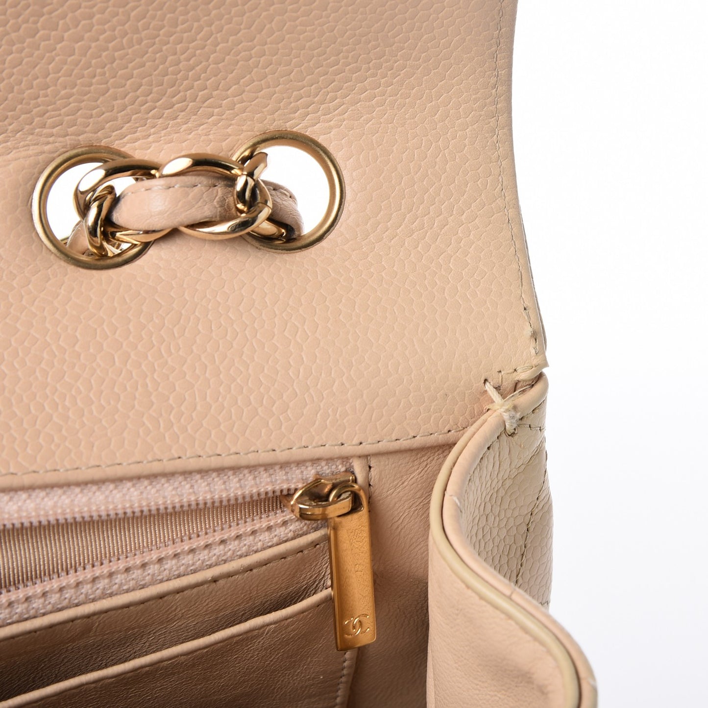 Caviar Quilted Jumbo Single Flap Beige Clair