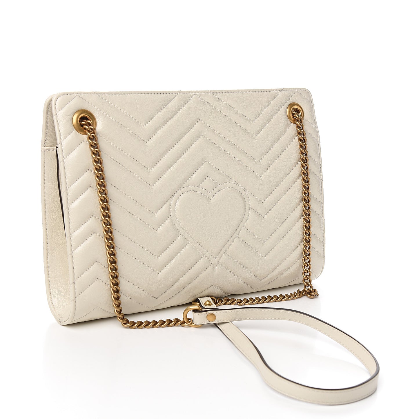 Azalea Calfskin Matelasse Heart Medium GG Marmont Slim Shoulder Bag Mystic White