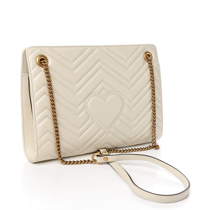 Gucci Azalea Calfskin Matelasse Heart Medium GG Marmont Slim Shoulder Bag Mystic White 2 of 9