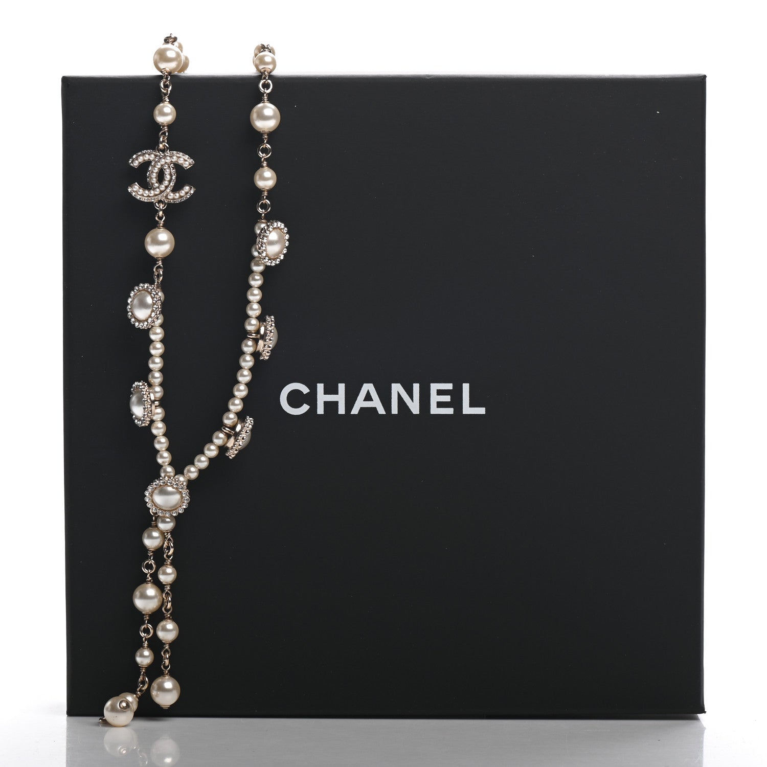 Chanel Pearl Crystal CC Short Logo Necklace Gold 5 of 5