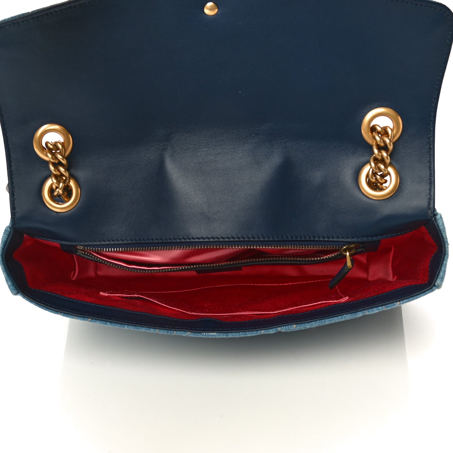 Kura Denim Matelasse Cubic Pearl Studded Medium GG Marmont Shoulder Bag Blue