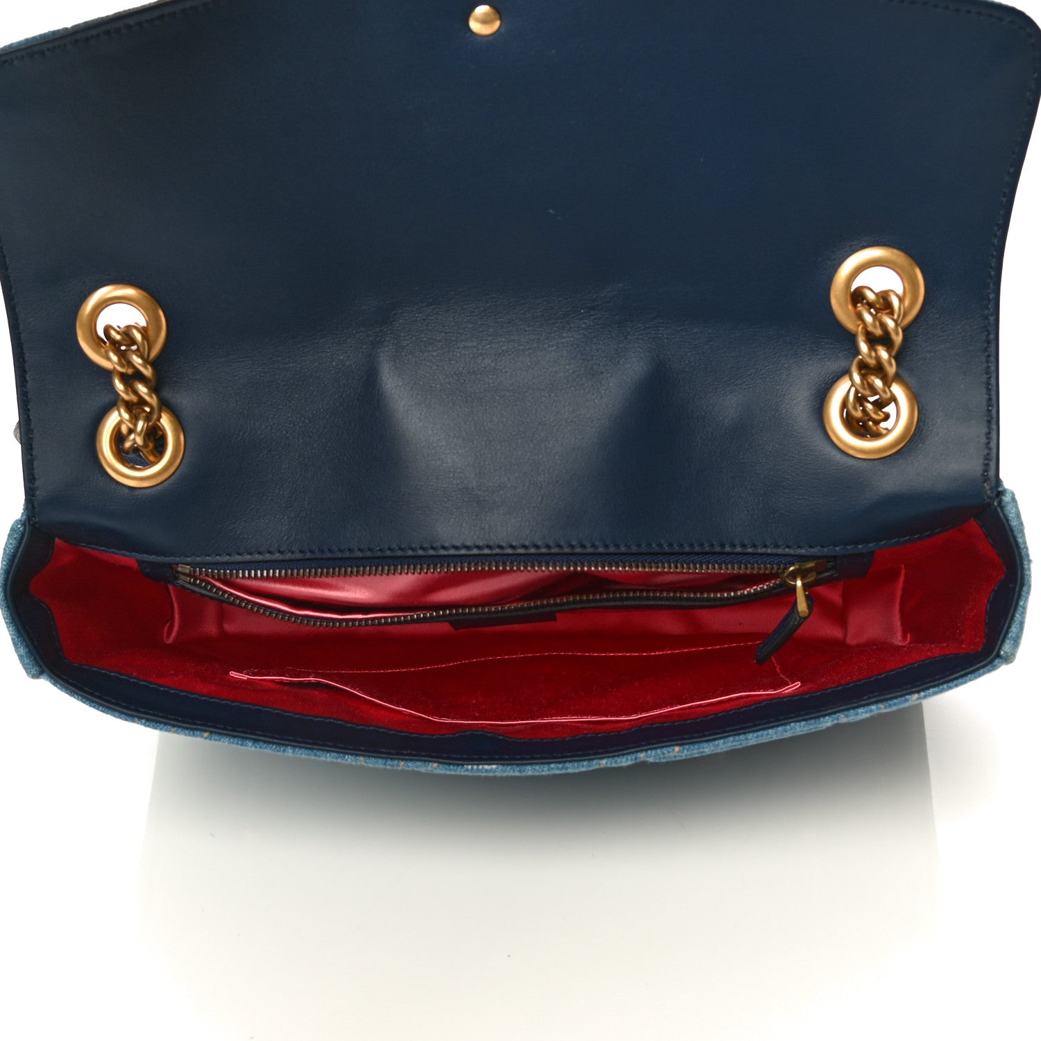 Gucci Kura Denim Matelasse Cubic Pearl Studded Medium GG Marmont Shoulder Bag Blue 5 of 13